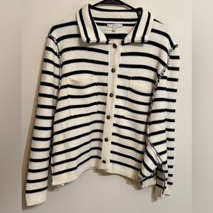 Veveret Striped Knit Button-Up Cardigan - Black and Cream S